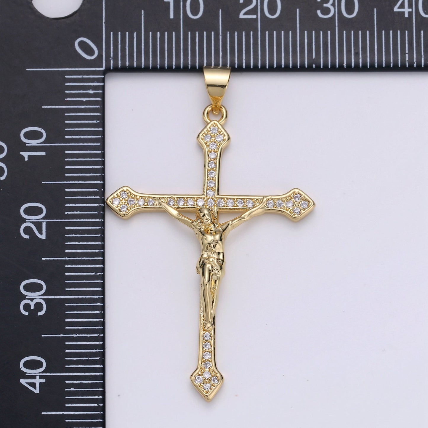 Cubic Cross Pendant, Micro Pave crucifix cross charm Jesus Pendant Religious Necklace Pendant, 14k Gold Jewelry Making, I-879