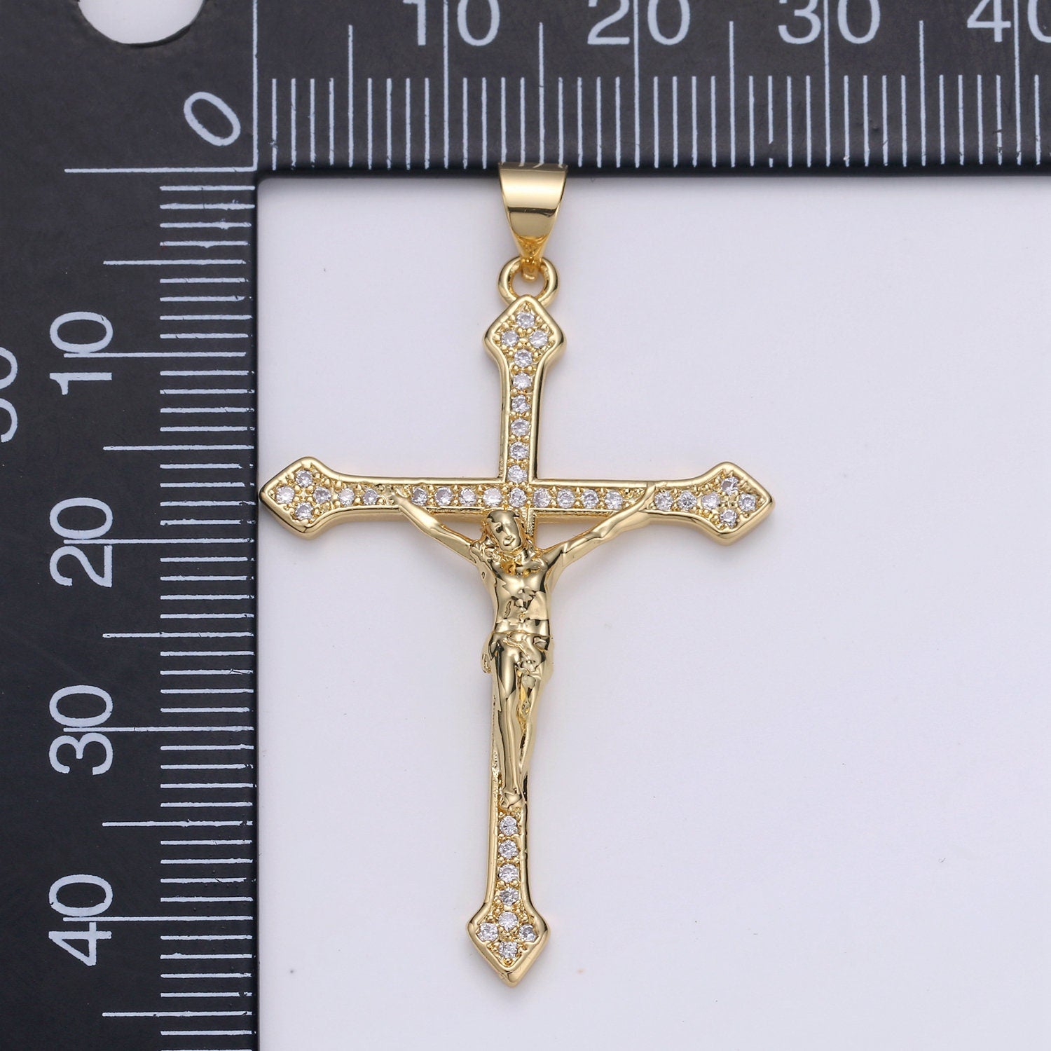 Cubic Cross Pendant, Micro Pave crucifix cross charm Jesus Pendant Religious Necklace Pendant, 14k Gold Jewelry Making, I-879