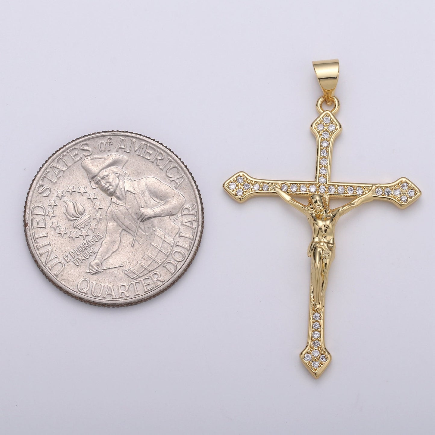 Cubic Cross Pendant, Micro Pave crucifix cross charm Jesus Pendant Religious Necklace Pendant, 14k Gold Jewelry Making, I-879