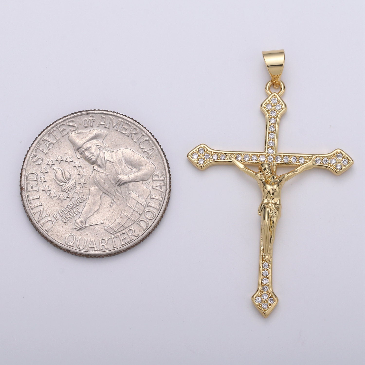Cubic Cross Pendant, Micro Pave crucifix cross charm Jesus Pendant Religious Necklace Pendant, 14k Gold Jewelry Making, I-879