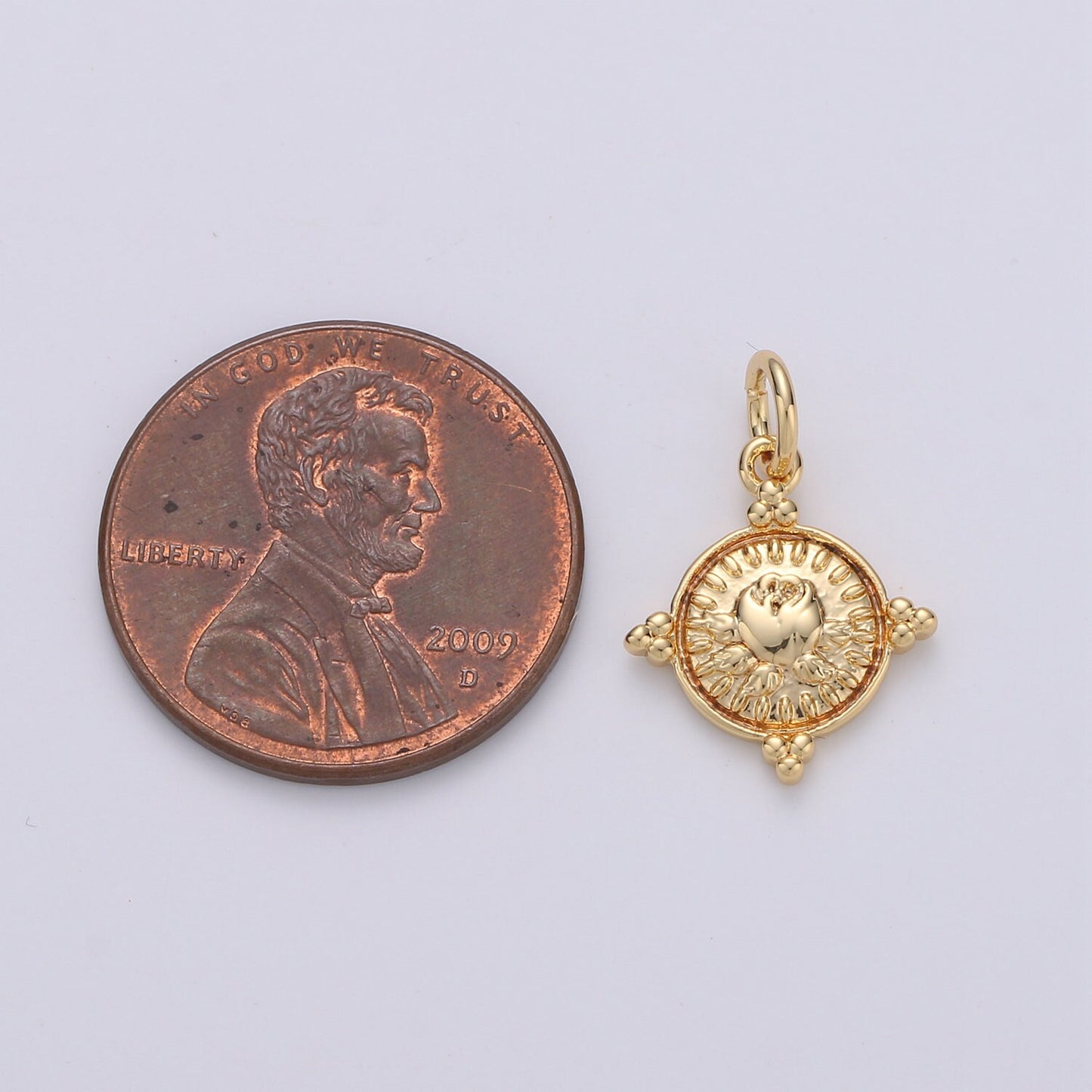 Gold Coin Charm - Silver coin charm, gold coin finding, flower charm, gold flower charm, Rose coin pendant, Dainty Charm