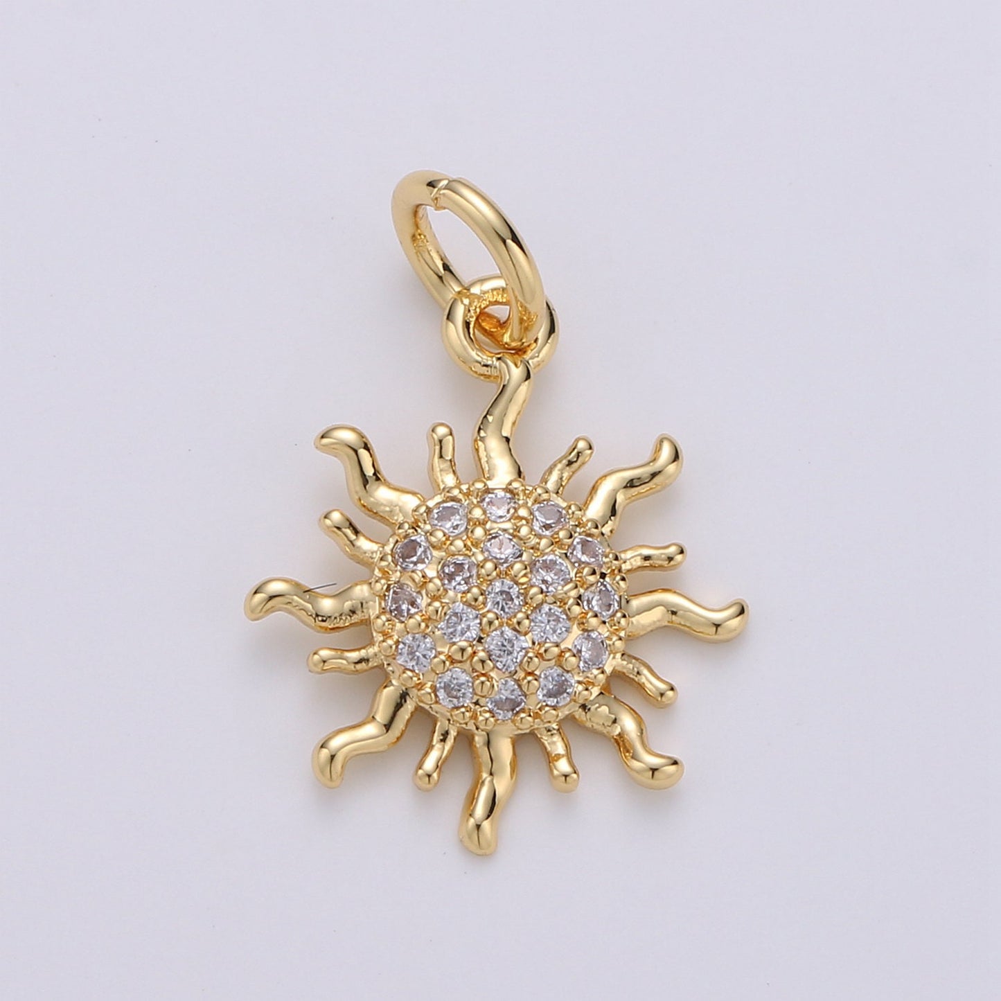 1pc 24k Gold Micro Pave CZ Sun Burst Pendant Charm, Cubic Sun Micro Pave CZ Pendant , Pendant, For DIY Boho Jewelry D-359