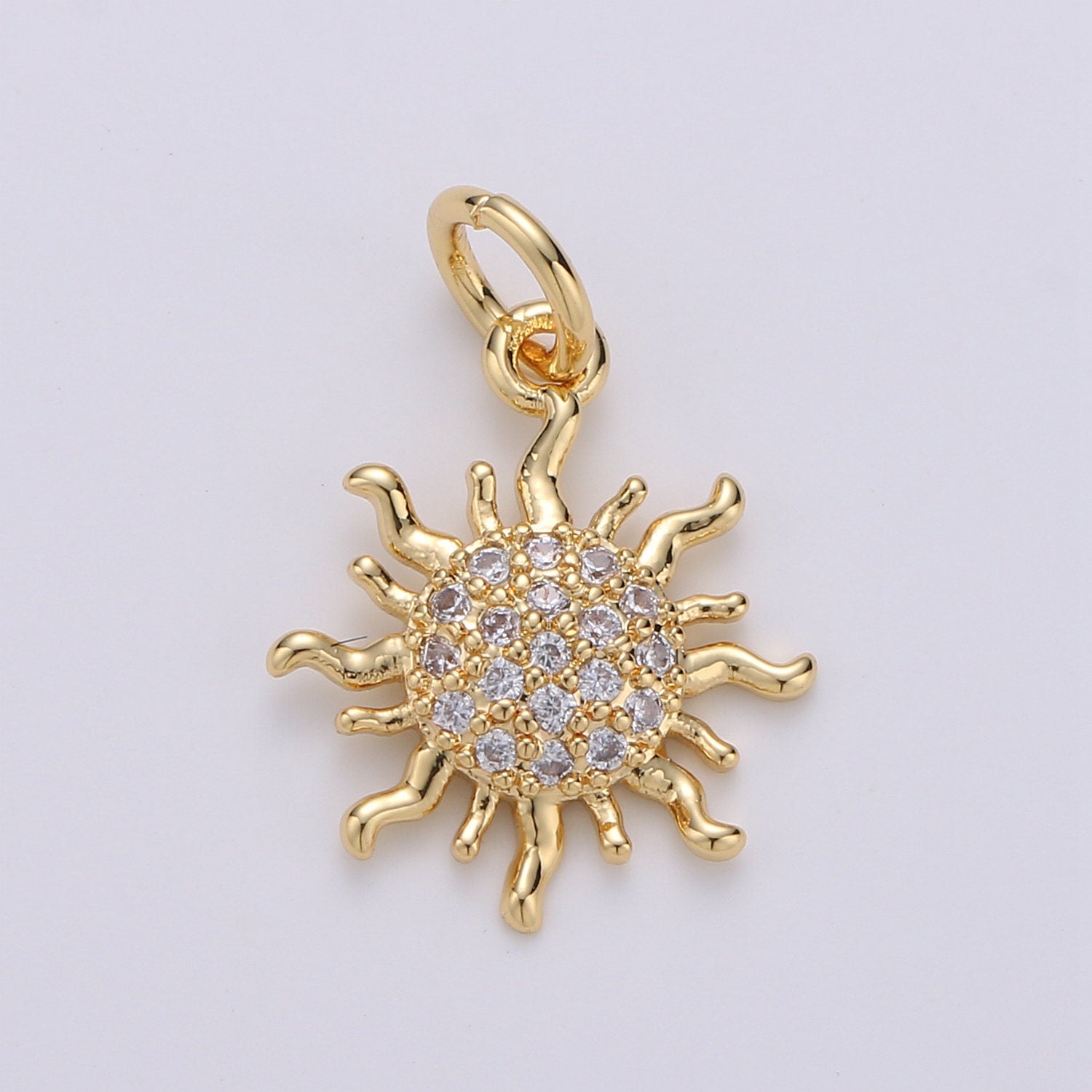 1pc 24k Gold Micro Pave CZ Sun Burst Pendant Charm, Cubic Sun Micro Pave CZ Pendant , Pendant, For DIY Boho Jewelry D-359