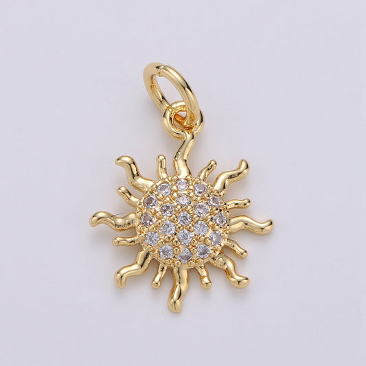 1pc 24k Gold Micro Pave CZ Sun Burst Pendant Charm, Cubic Sun Micro Pave CZ Pendant , Pendant, For DIY Boho Jewelry D-359