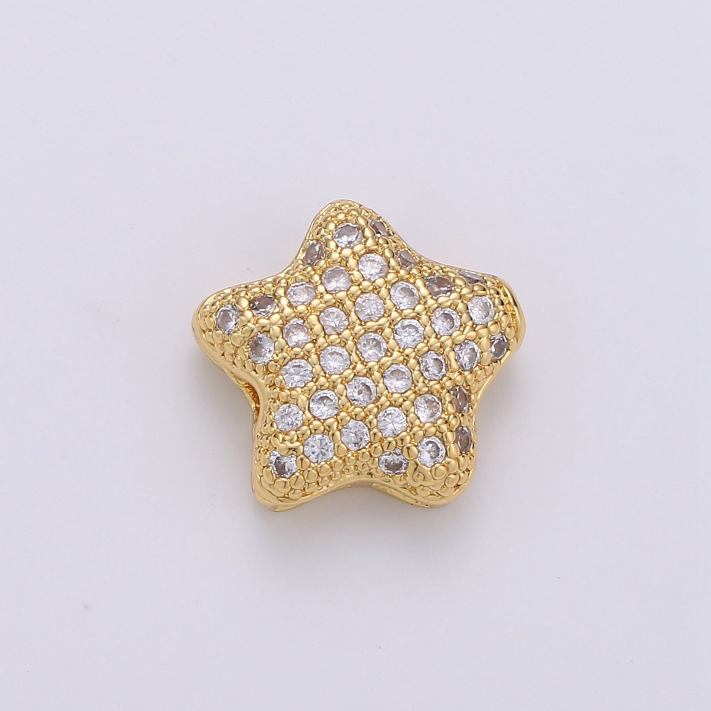 Micro Pave Star Beads - 12mm Small Beautiful Bright 3D Rounded Puffy Gold Star Beads for Bracelet | B-304, B-305