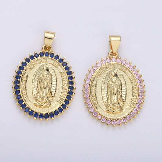 Micro Pave Our Lady of Guadalupe Charm Necklace Gold Guadalupe Pendant Necklace Women Religious Jewelry Supply, i-870, i-871