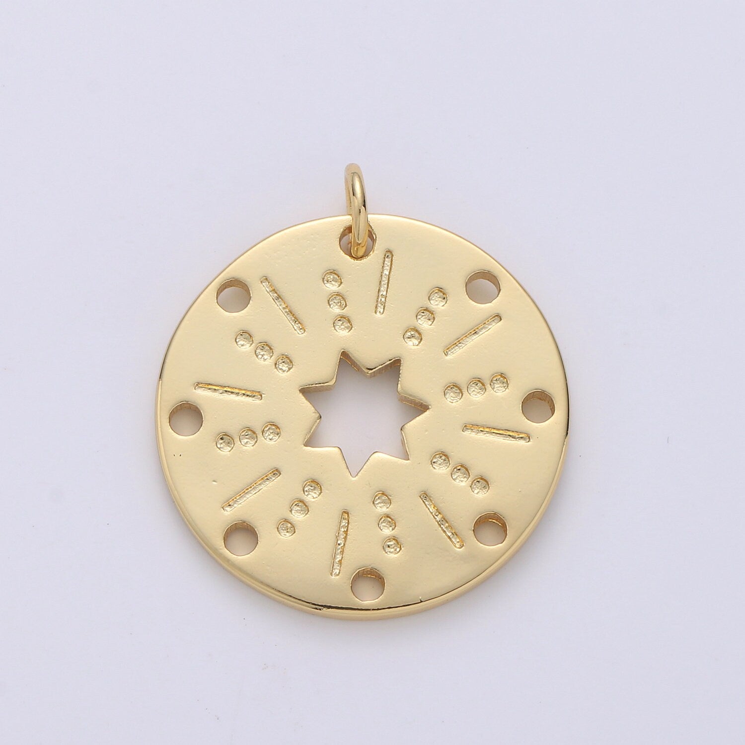 24k Gold Datiny Gold Star charm, Disc charm Bohemian charms, Celestial Jewelry DIY bracelet charm Necklace Charm ch1565