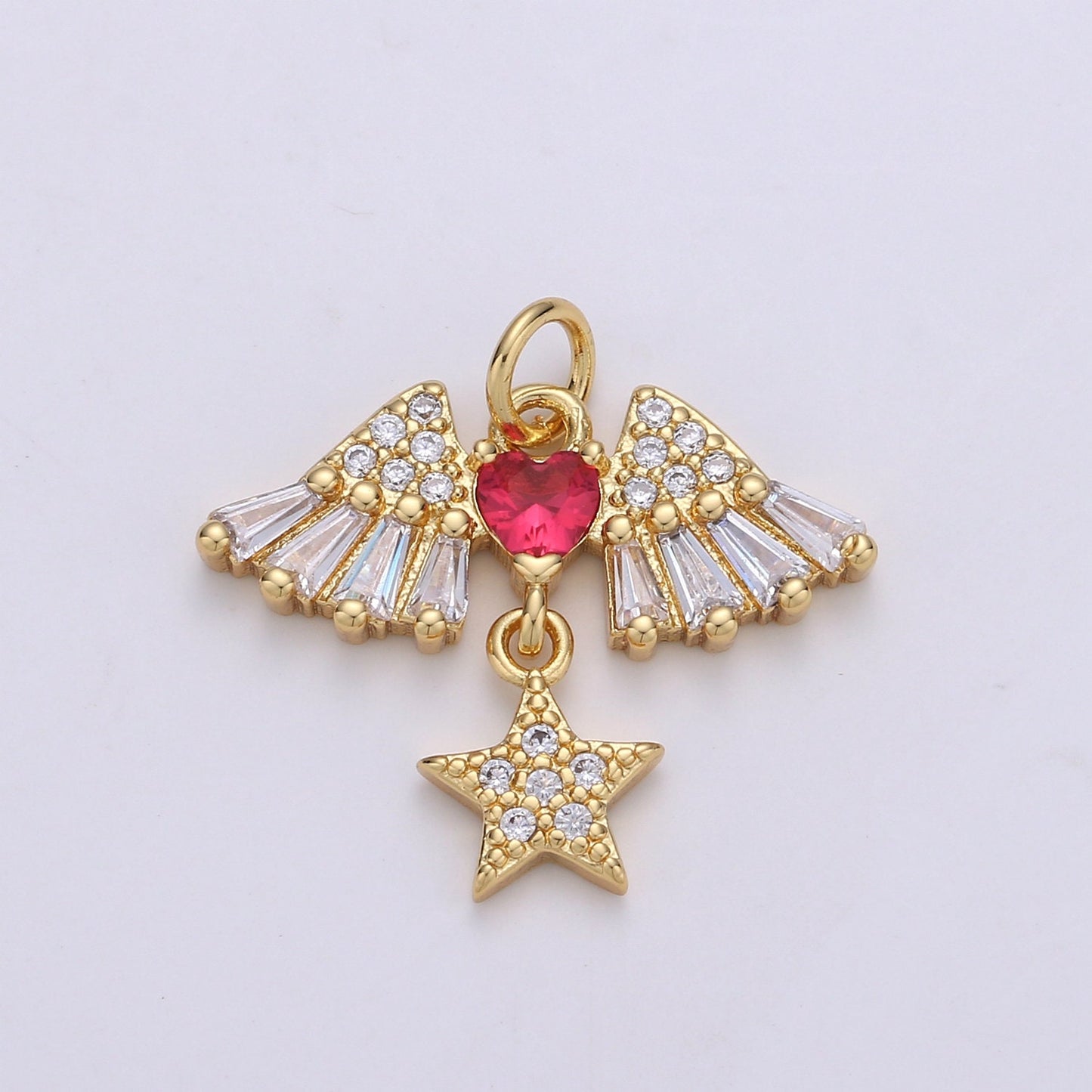 24k Gold Cubic Angel wing heart charms Gold Star Charm Celestial Jewelry Making Supply