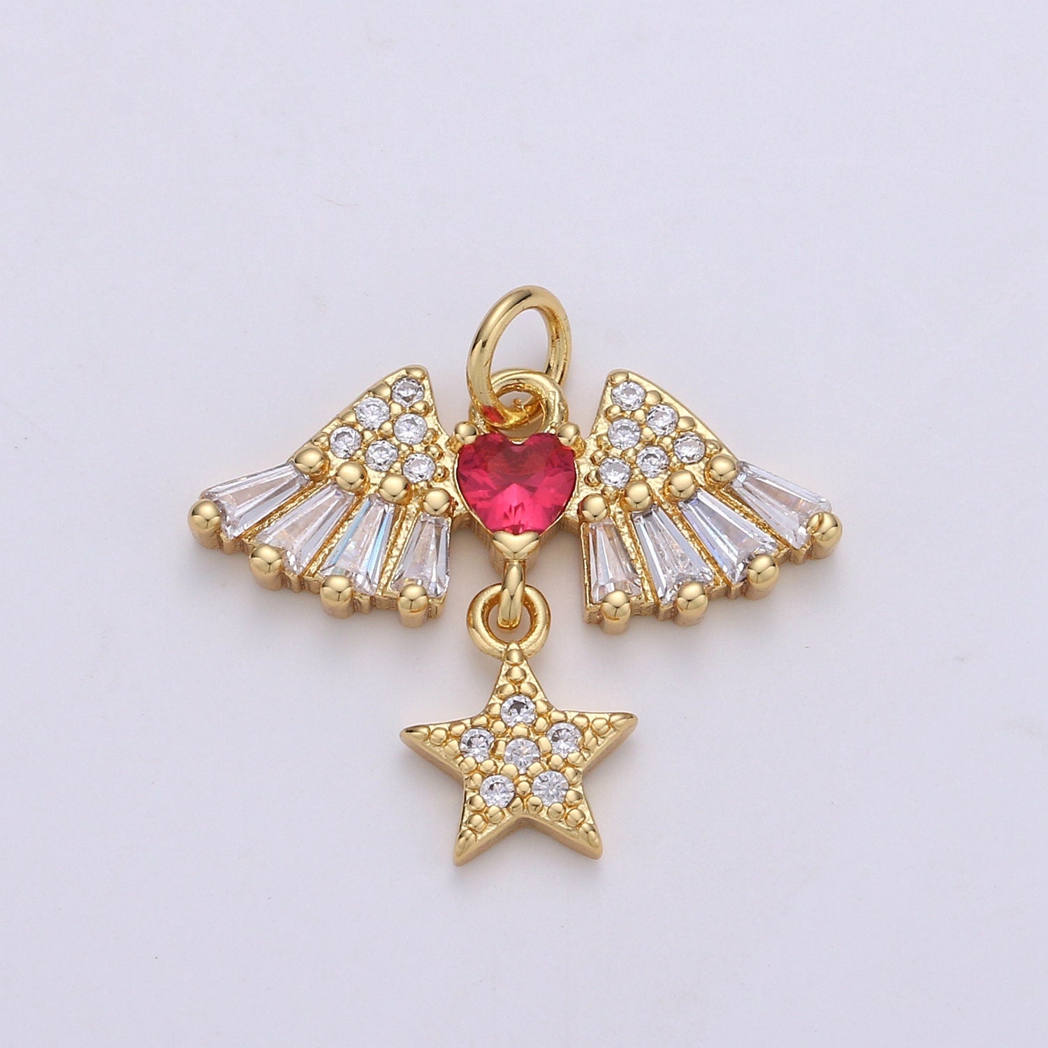 24k Gold Cubic Angel wing heart charms Gold Star Charm Celestial Jewelry Making Supply
