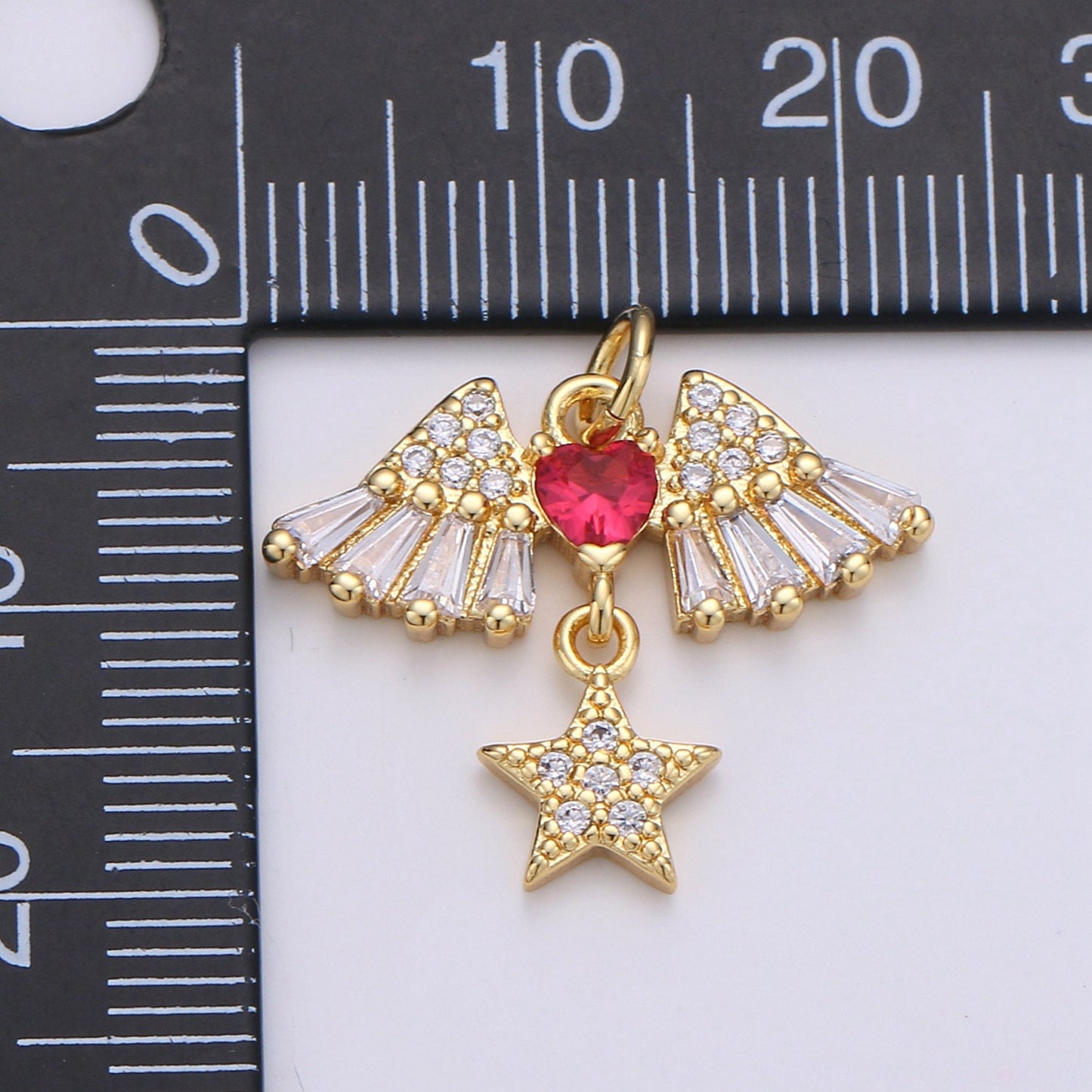 24k Gold Cubic Angel wing heart charms Gold Star Charm Celestial Jewelry Making Supply