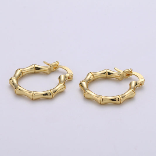 24K Gold Bamboo Hoops, Lightweight Hoops, Gold Clasp Hoops, Everyday Earrings Great for birthday christmas gift Q-190