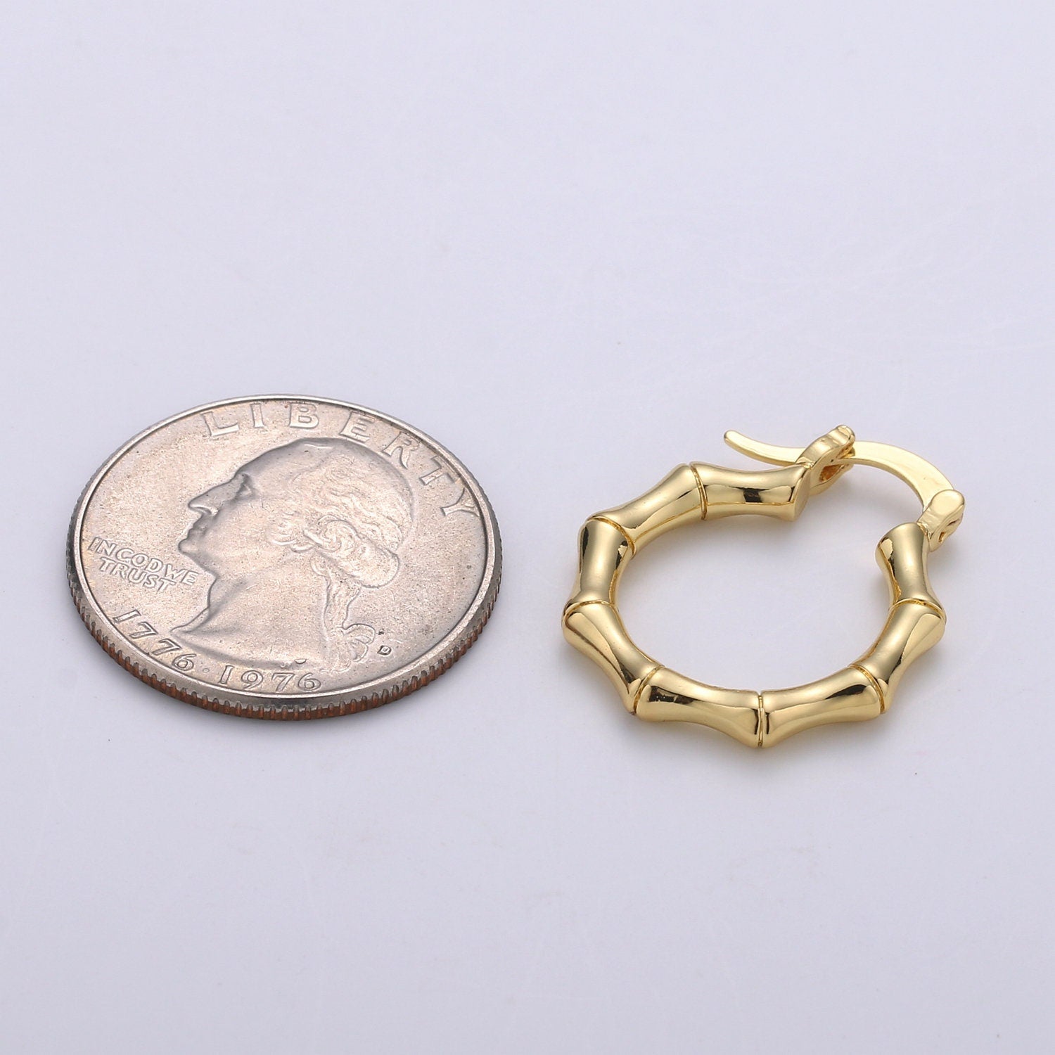 24K Gold Bamboo Hoops, Lightweight Hoops, Gold Clasp Hoops, Everyday Earrings Great for birthday christmas gift Q-190