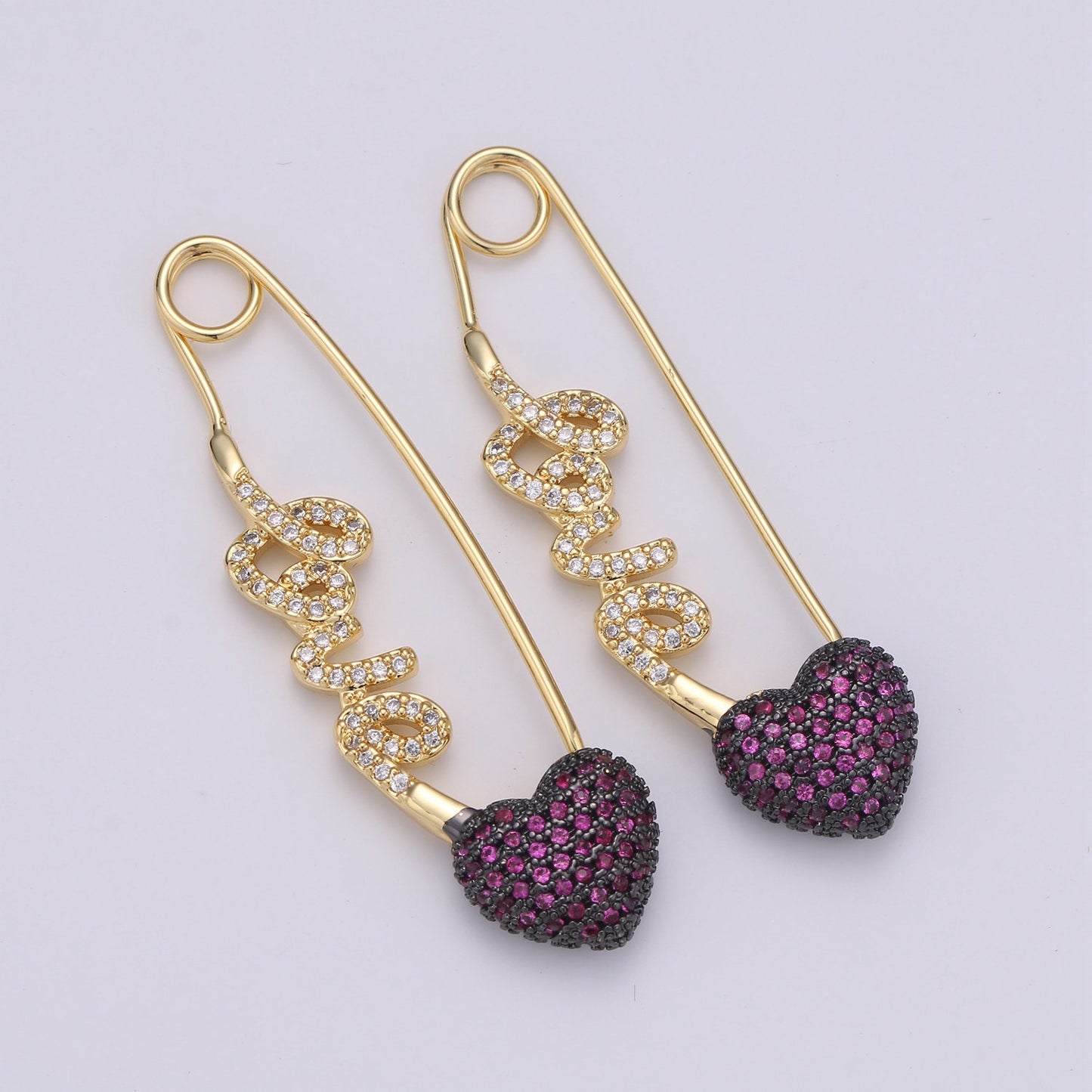1x Bridal pins Clear Purple Teal bride safety pin wedding gift, Love pin, bridal brooch pin, 24k gold brooch Micro Pave Charm