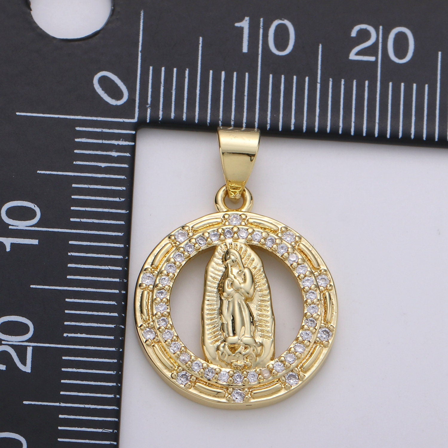 Round Gold Hollow Virgin Mother Mary Pendant Catholic Baptism Micro Pave Lady Guadalupe Charm Medallion Religious Jewelry Craft