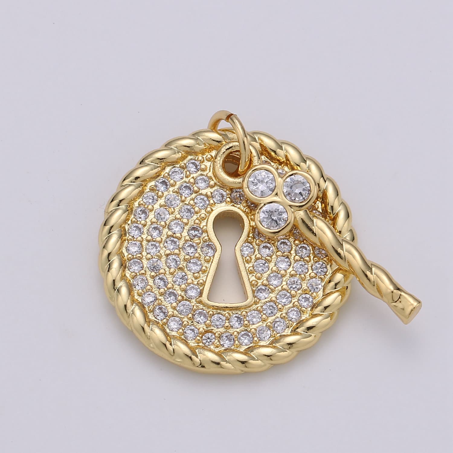 1pc 24k Gold Micro Pave CZ Heart Key Pendant Charm, Micro Pave CZ Key Pendant Charm, Lock Pendant, For DIY Jewelry