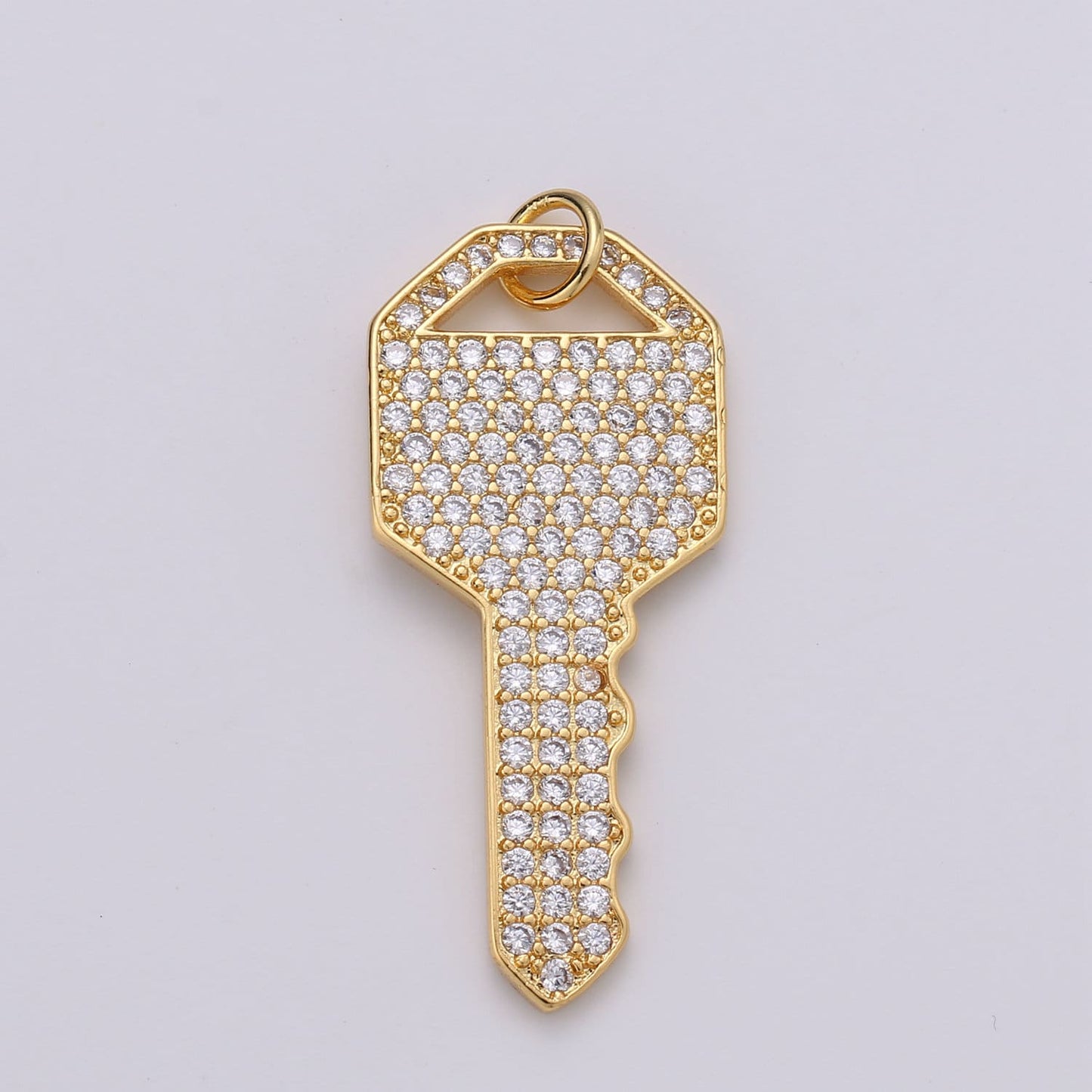 Gold Key CZ Micro Pave Charm Pendant, Key Charm, Key Pendant, Key Necklace, Charm Bracelet, Cubic Zirconia, Charm, 34x15mm, CHGF-1368
