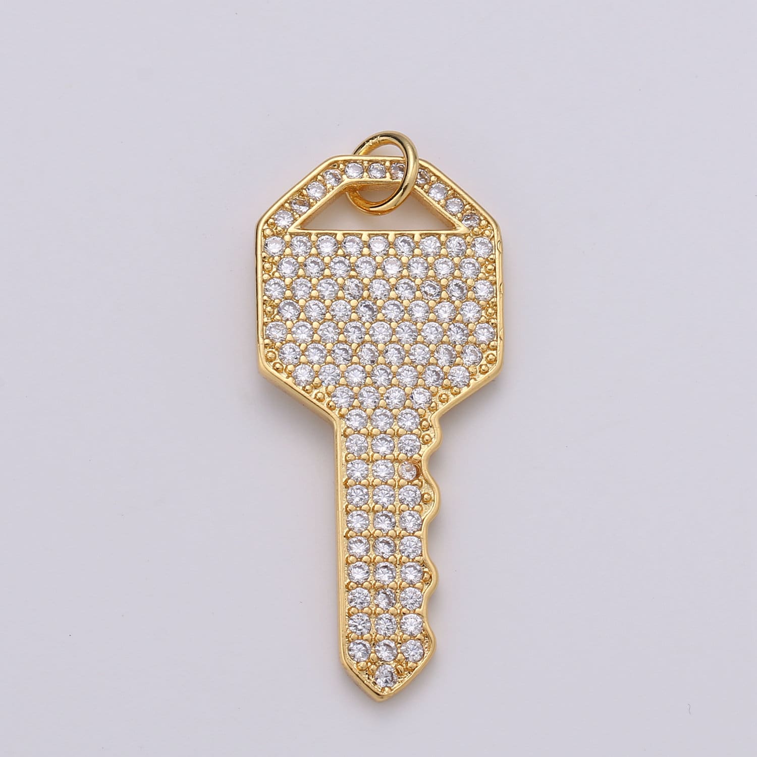 Gold Key CZ Micro Pave Charm Pendant, Key Charm, Key Pendant, Key Necklace, Charm Bracelet, Cubic Zirconia, Charm, 34x15mm, CHGF-1368