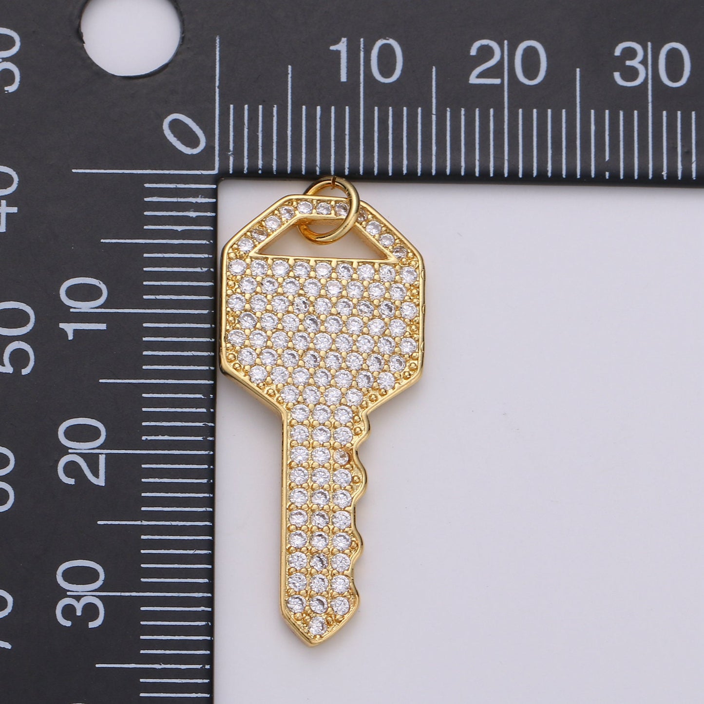 Gold Key CZ Micro Pave Charm Pendant, Key Charm, Key Pendant, Key Necklace, Charm Bracelet, Cubic Zirconia, Charm, 34x15mm, CHGF-1368