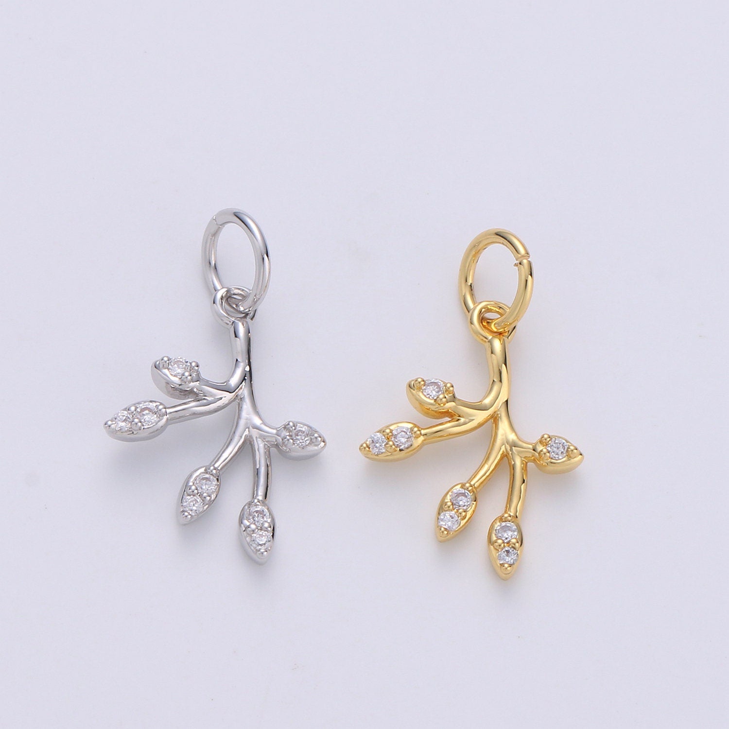 1x Gold Olive Leaf Charms Pendant,Tree Branch Leaf Charm Fit DIY Earring Necklace Jewelry Accessory DIY Craft Micro Pave Dainty Charm