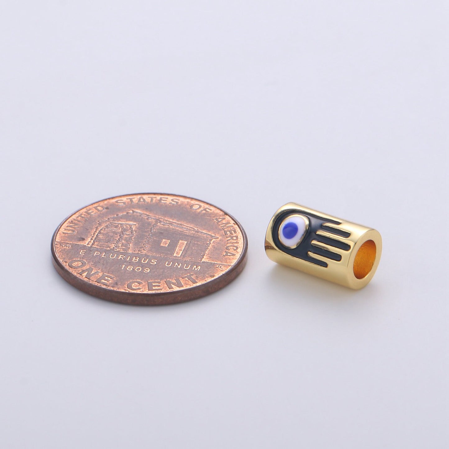 1pc 5x10mm Bead CZ Gold Beads Evil eye Beads cylinder Enamel Beads for Bracelet Necklace Supply Large Hole Beads 4mm hole,BDGF-353