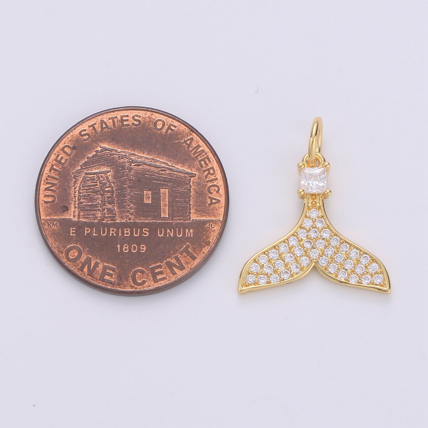 Micro Pave Gold Whale Tail Charm, Bracelet Charm,Necklace Charm, Earring Charm, Ocean Jewelry, Fish Tail,Dolphin Tail,Mermaid Tail,CHGF-1596