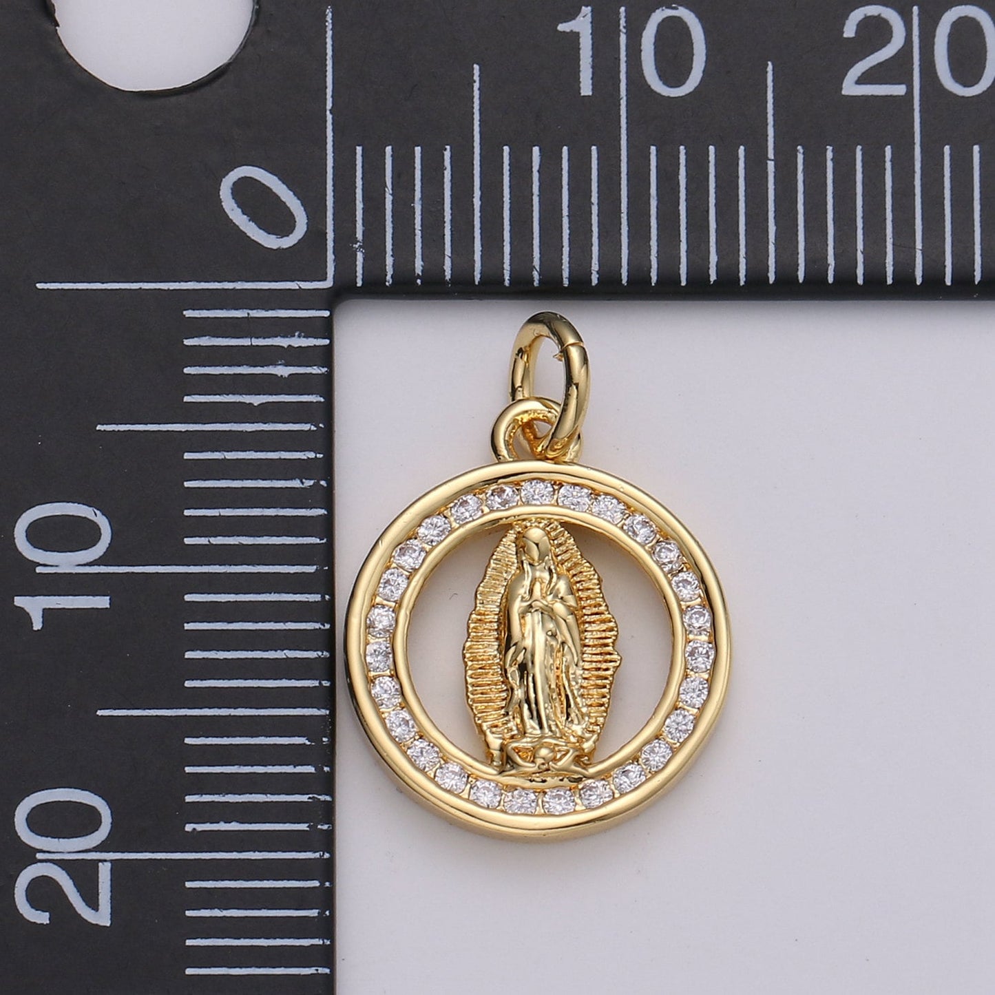 24k Gold CZ Virgin Mary Pendant, Lady Guadalupe Cubic Zirconia Charm, Mother of God Medallion, Rosary Charm for Necklace