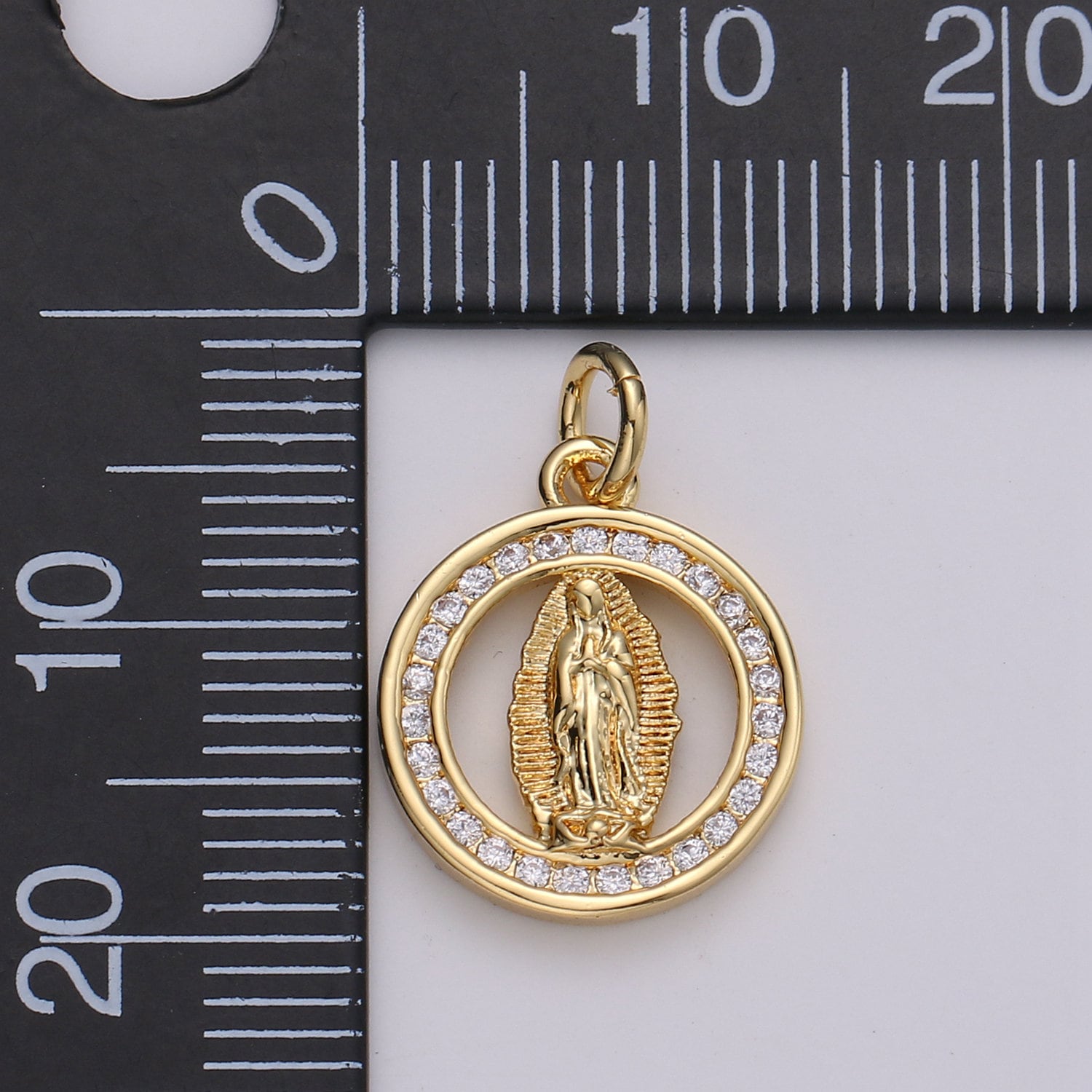 24k Gold CZ Virgin Mary Pendant, Lady Guadalupe Cubic Zirconia Charm, Mother of God Medallion, Rosary Charm for Necklace