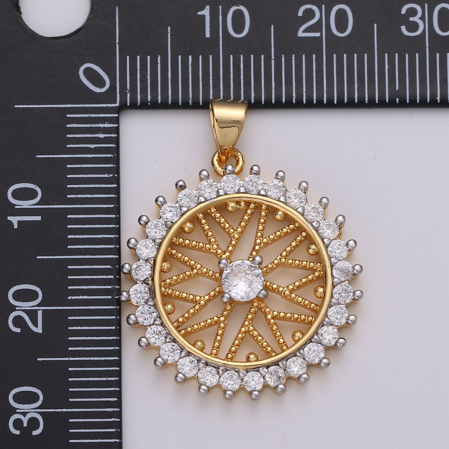 30x24mm 24k Shiny Gold Sun Charms, Micro Pave Sun Charms, Gold Sun Charm, Cubic Zirconia Charms, Celestial Jewelry Charm