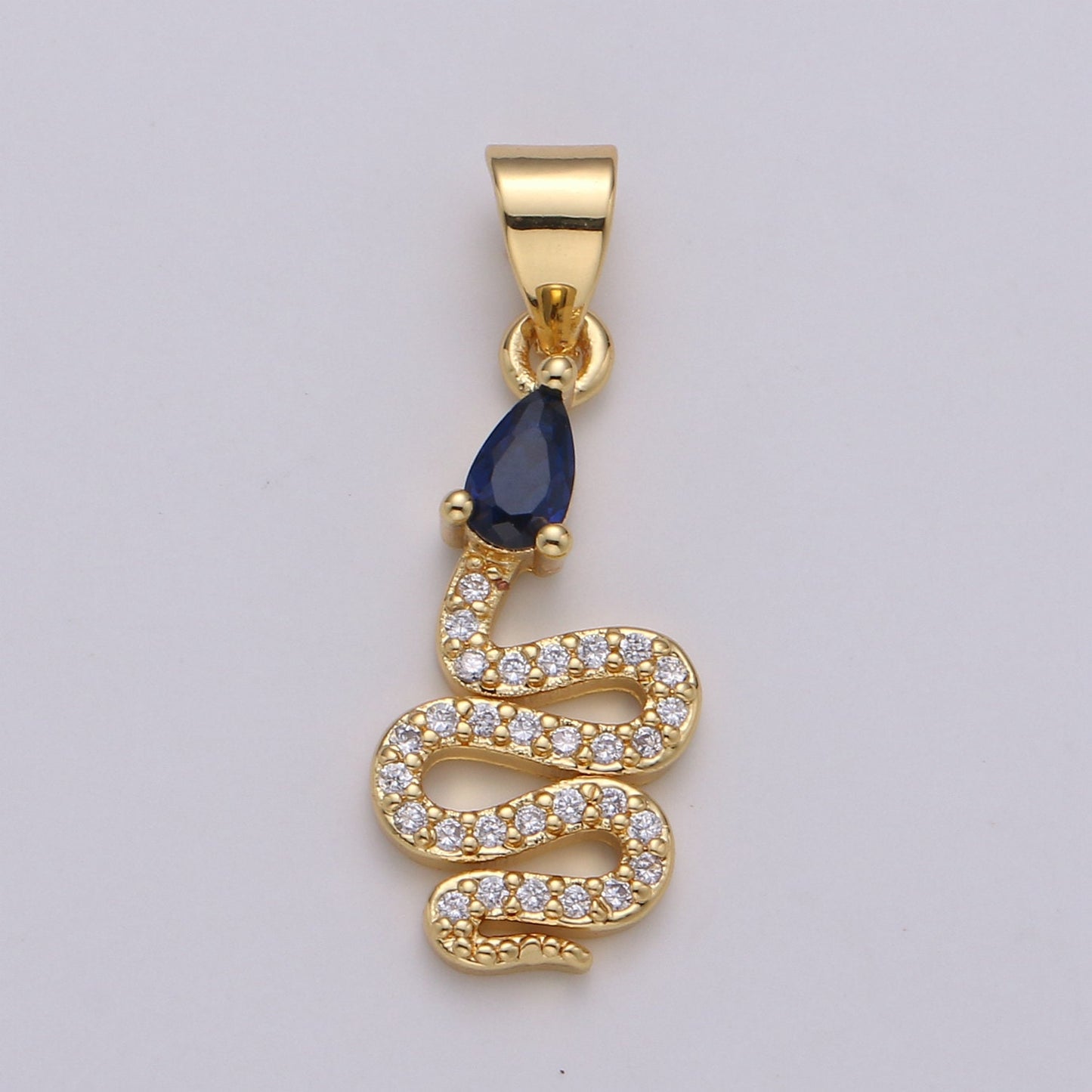 24k Gold Filled Snake Charm, Gold Snake Pendant Charm, Micro Pave Serpent Animal Cz Charm Green Blue Pink Stone DIY Jewelry I-804~I-806