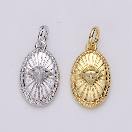 1pc Gold Diamond Pendant Charm, Dainty Oval Pendant Charm, Pendant, For DIY Jewelry