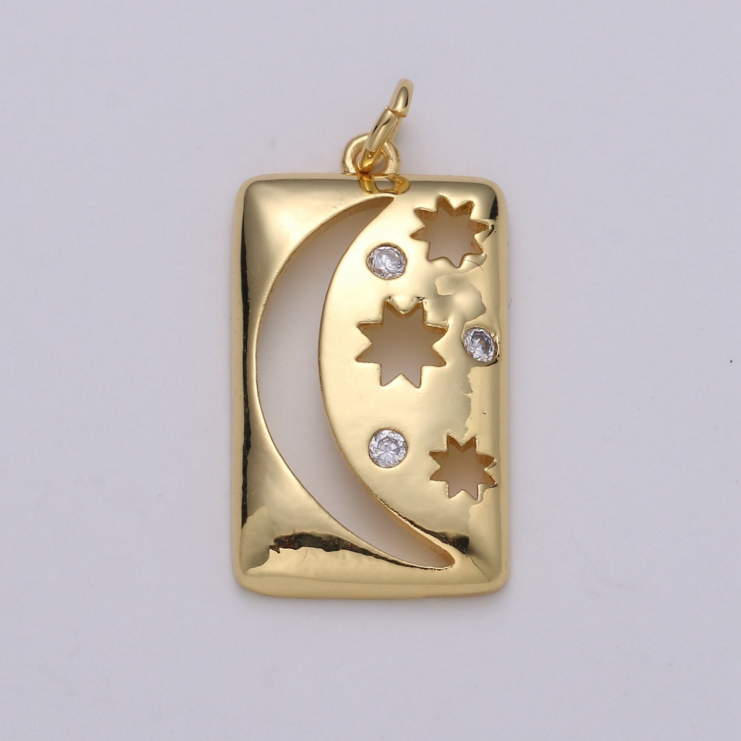 Celestial Jewelry Gold Crescent Moon Charm Star Tag Charm Jewelry Making Supply 24K Gold Findings