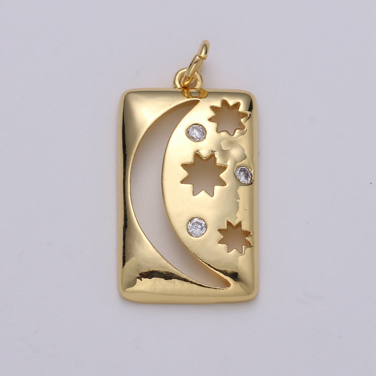 Celestial Jewelry Gold Crescent Moon Charm Star Tag Charm Jewelry Making Supply 24K Gold Findings