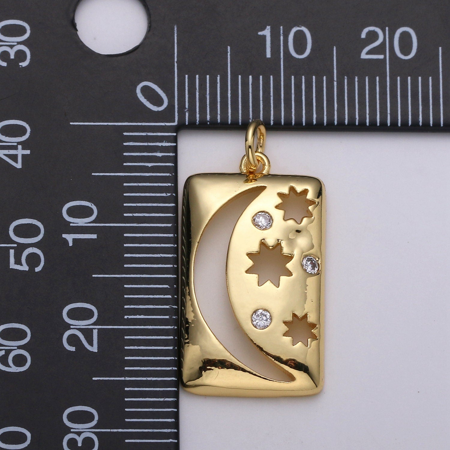 Celestial Jewelry Gold Crescent Moon Charm Star Tag Charm Jewelry Making Supply 24K Gold Findings