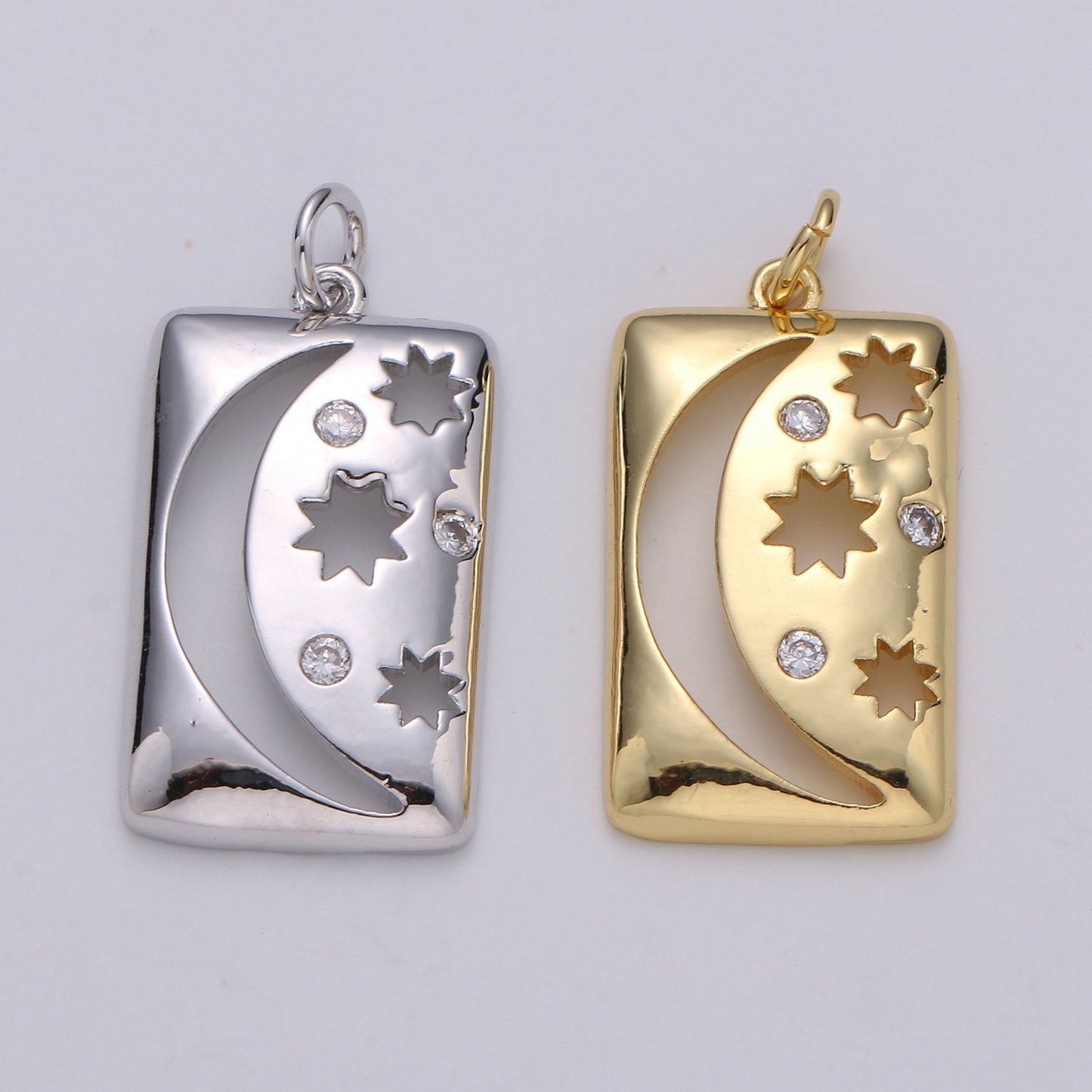 Celestial Jewelry Gold Crescent Moon Charm Star Tag Charm Jewelry Making Supply 24K Gold Findings