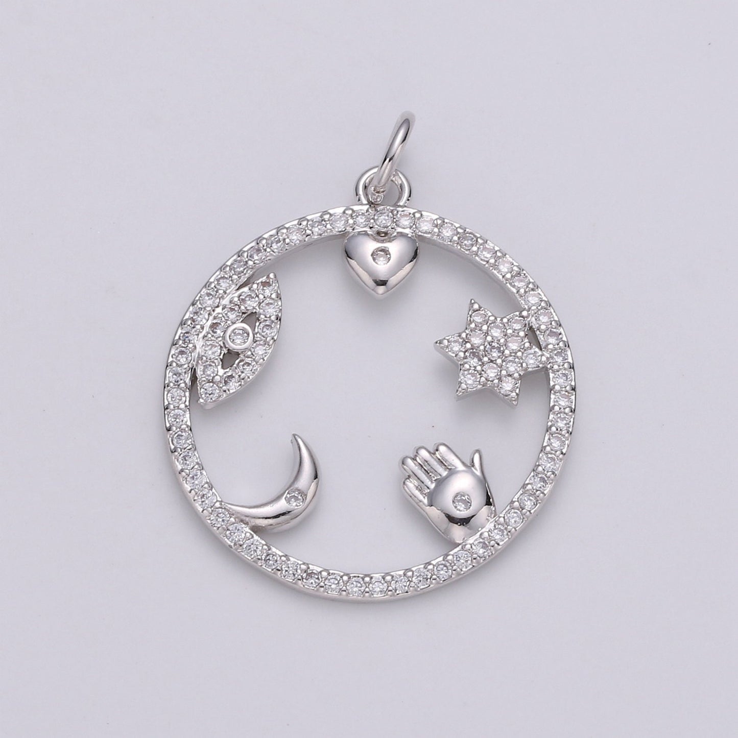 Micro Pave Medallion lucky Charm ,Gold medallion, Cubic ucky charm,Medallion pendant,Heart, Moon, Star luck, Evil eye Cz medallion Charm