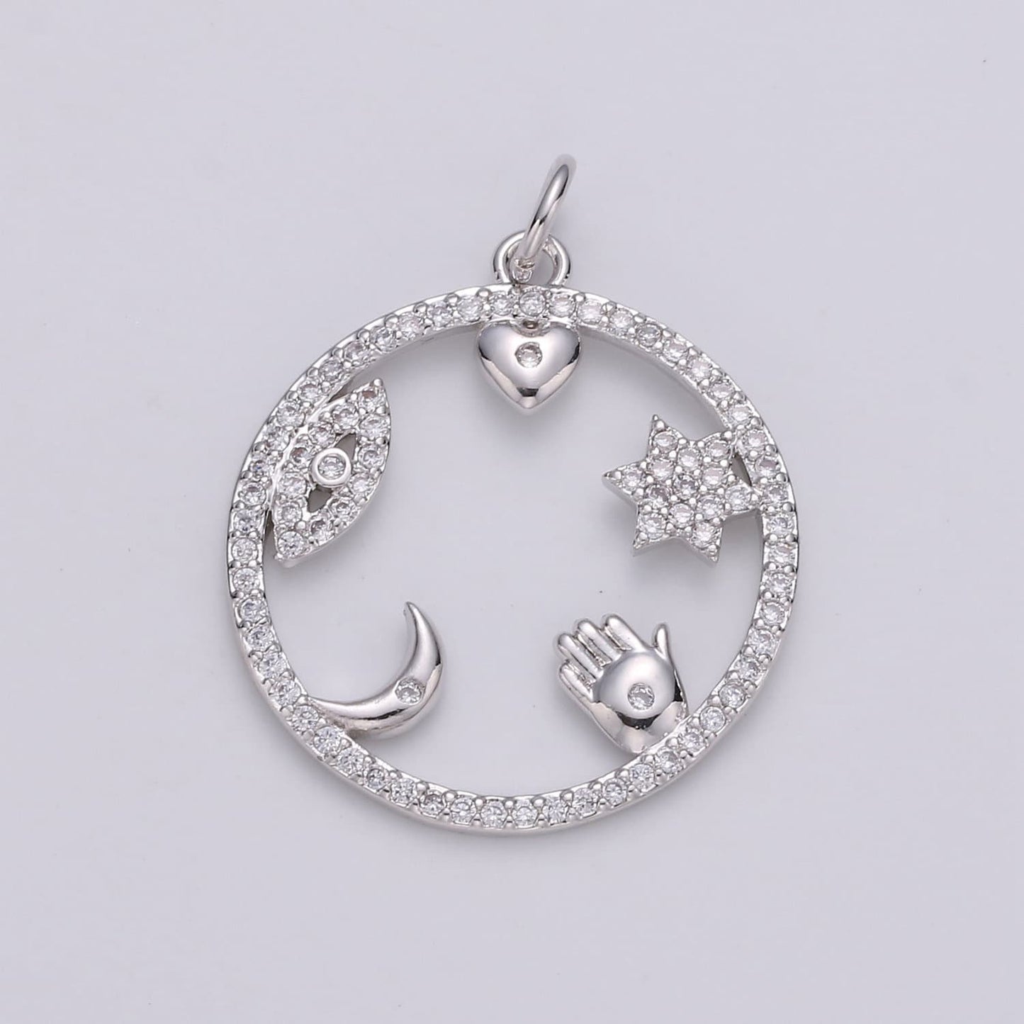 Micro Pave Medallion lucky Charm ,Gold medallion, Cubic ucky charm,Medallion pendant,Heart, Moon, Star luck, Evil eye Cz medallion Charm