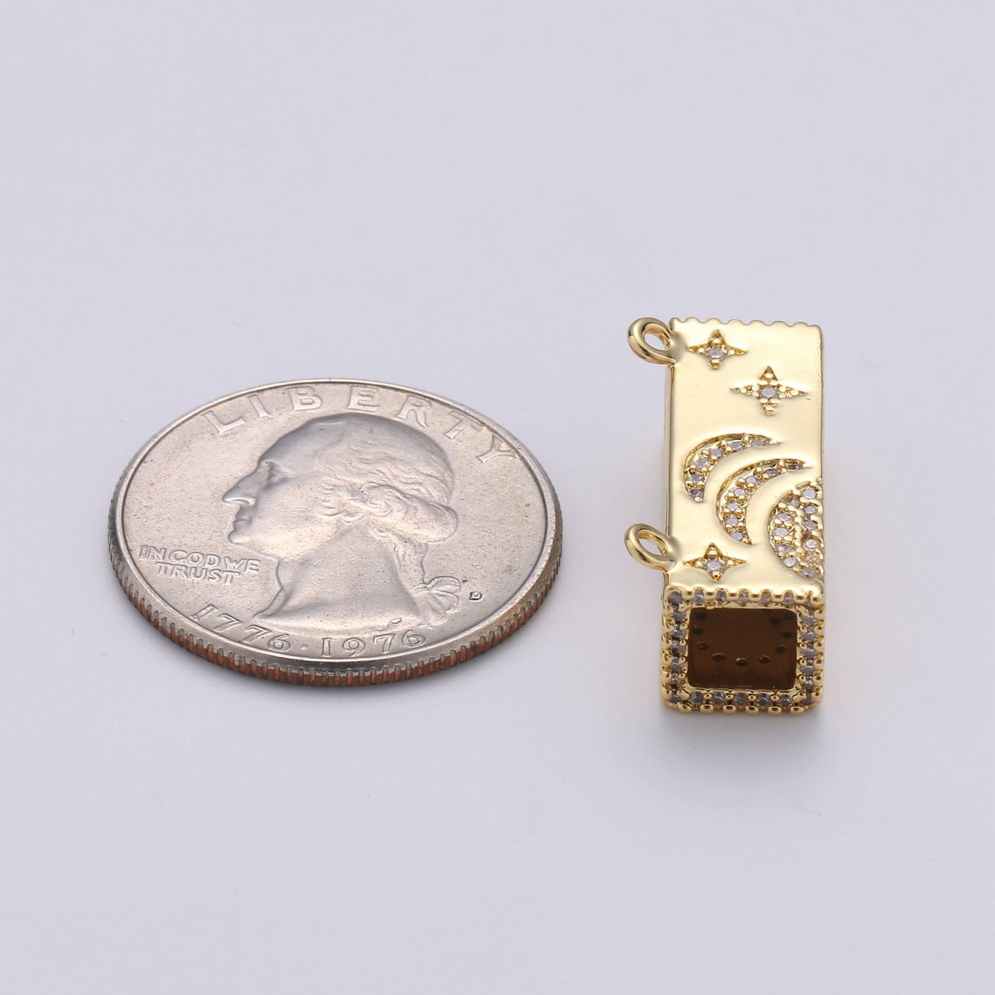 1x Gold Cresent Moon On Cuboid Shape Charms, Gold Star Pendant, Cube Necklace Charms with Double Bail / Dangle Charm
