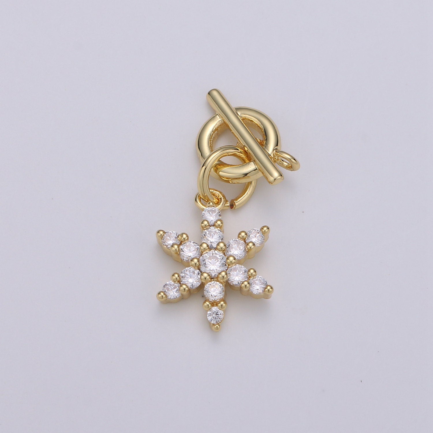1pc 14k Gold Micro Pave CZ Clear Snow Flake Pendant Charm, Micro Pave CZ Flower Pendant Charm, Pendant, For DIY Jewelry