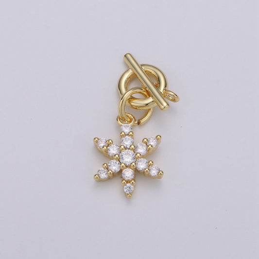 1pc 14k Gold Micro Pave CZ Clear Snow Flake Pendant Charm, Micro Pave CZ Flower Pendant Charm, Pendant, For DIY Jewelry