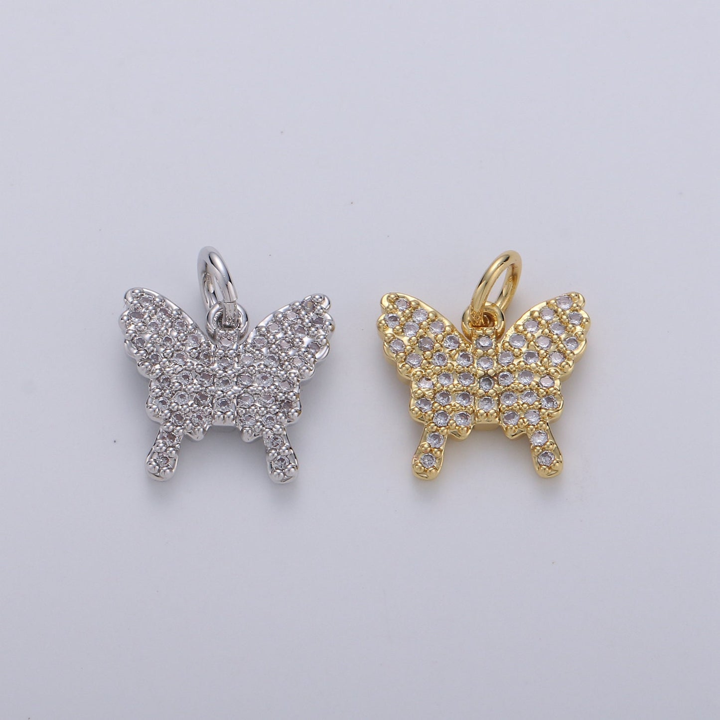 Mini 24k Gold Micro Pave Butterfly Charm, Cubic Zirconia Mariposa Pendant Charm for Bracelet Earring Necklace jewelry Supply