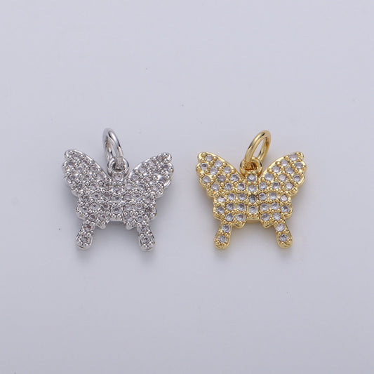 Mini 24k Gold Micro Pave Butterfly Charm, Cubic Zirconia Mariposa Pendant Charm for Bracelet Earring Necklace jewelry Supply