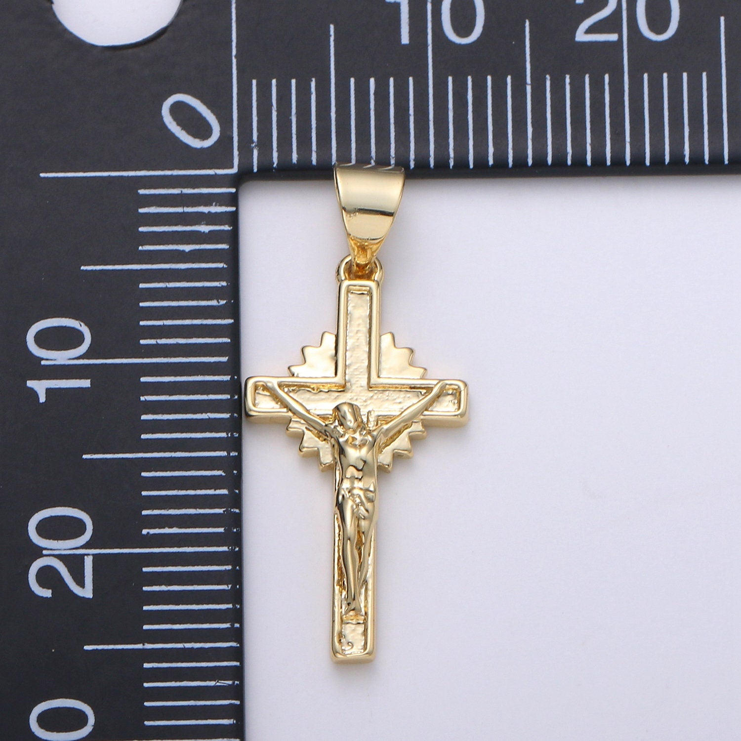 Gold Cross Pendant, crucifix cross charm Jesus Pendant Religious Necklace Pendant, 14k Gold Religious Jewelry Making, i-913