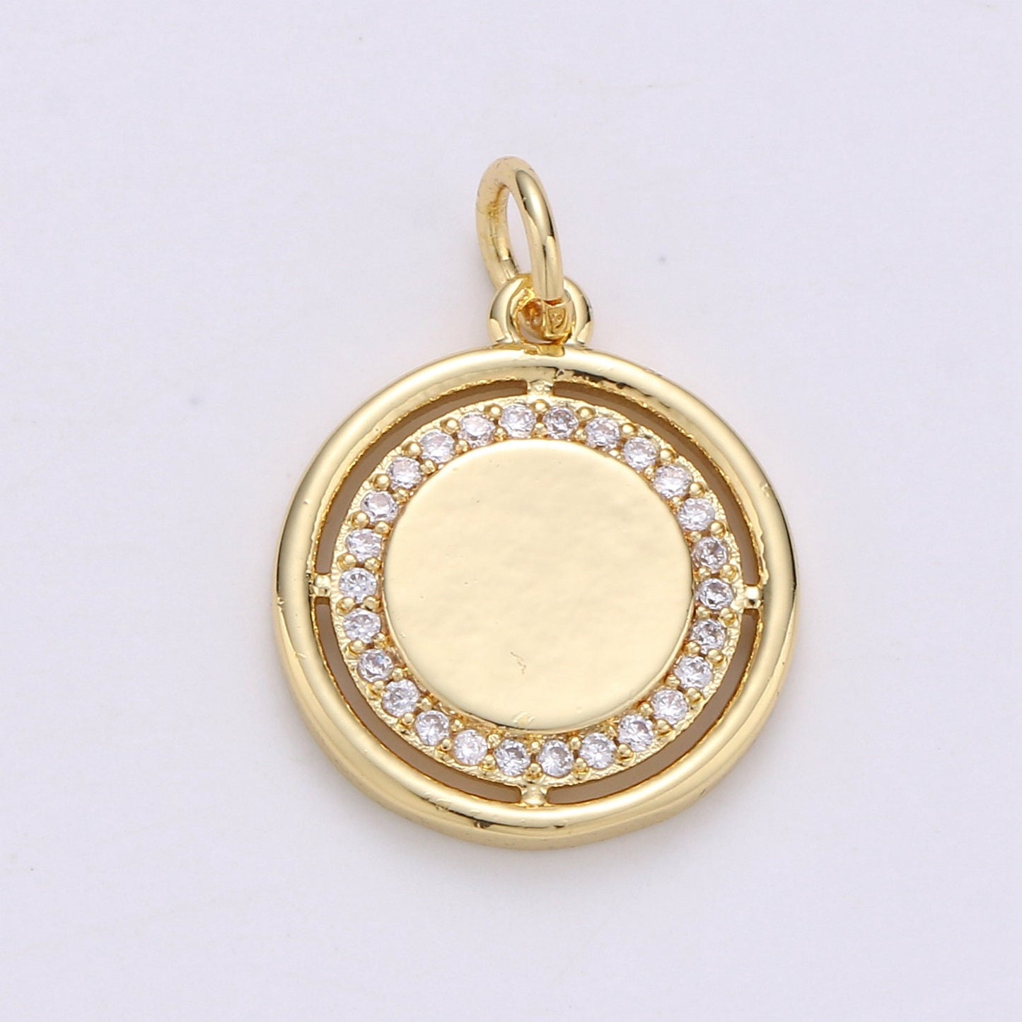Gold Round Circle Charm Medallion Coin Round Geometric Charm for Minimalist Jewelry Necklace, ch-1670