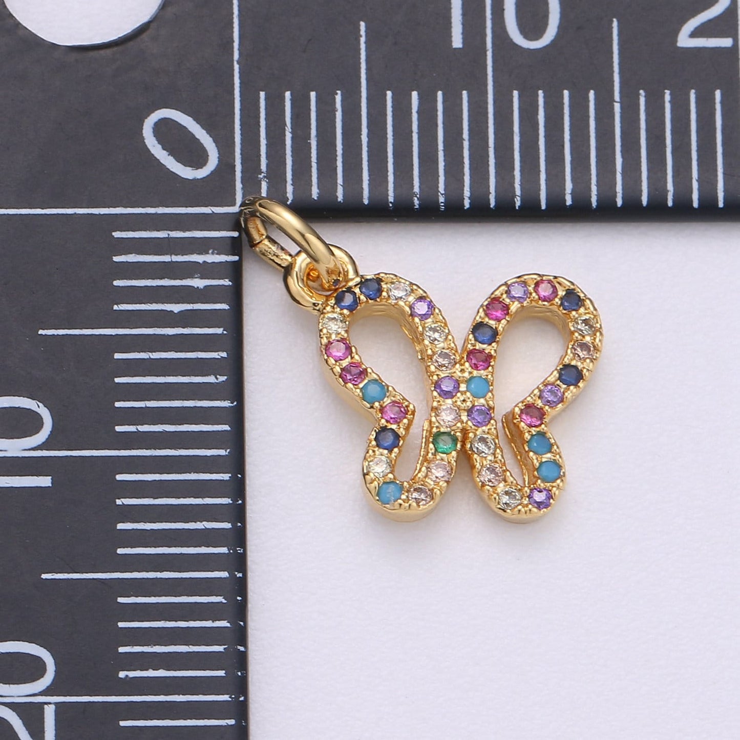 14k Gold Butterfly Charm Micro Pave Animal Charm, Rainbow Cubic Charms, CZ Gold Colorful Charm, Dainty Minimalist Jewelry Chgf 613