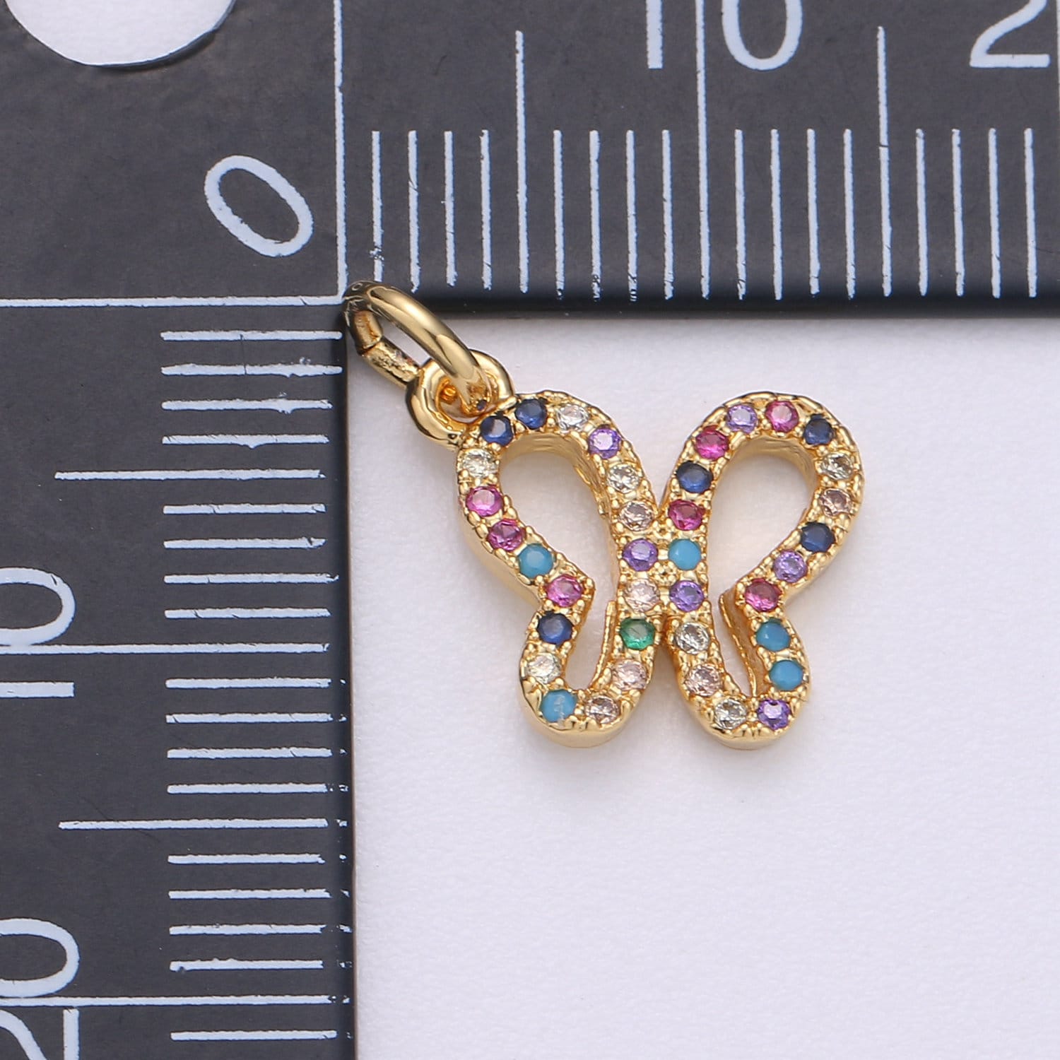 14k Gold Butterfly Charm Micro Pave Animal Charm, Rainbow Cubic Charms, CZ Gold Colorful Charm, Dainty Minimalist Jewelry Chgf 613