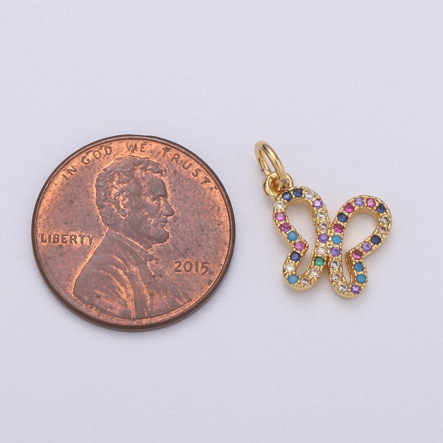 14k Gold Butterfly Charm Micro Pave Animal Charm, Rainbow Cubic Charms, CZ Gold Colorful Charm, Dainty Minimalist Jewelry Chgf 613