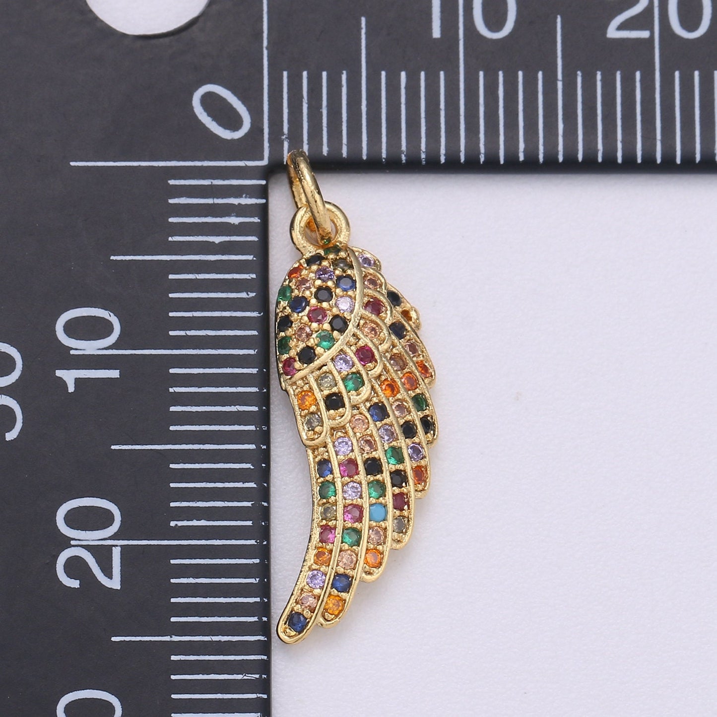 14k Gold Wing Charm Micro Pave Angel Charm, Rainbow Cubic Charms, CZ Gold Colorful Charm, Dainty Minimalist Jewelry Supply