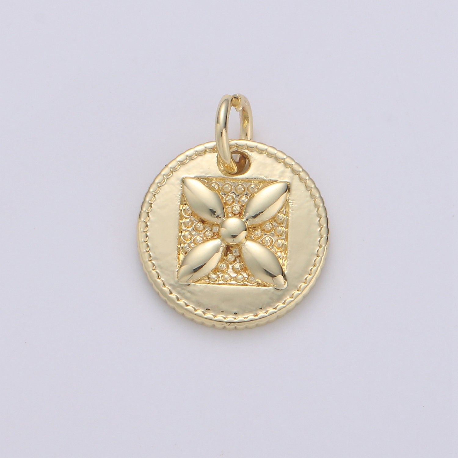 Dainty Tiny Small Flower Charm Monogram Pendant Gold Four leaf petal charm for DIY Jewelry Making 24k Gold Findings D-544
