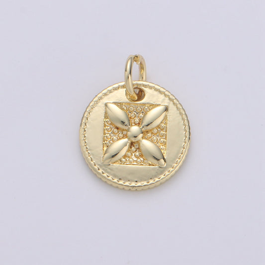 Dainty Tiny Small Flower Charm Monogram Pendant Gold Four leaf petal charm for DIY Jewelry Making 24k Gold Findings D-544
