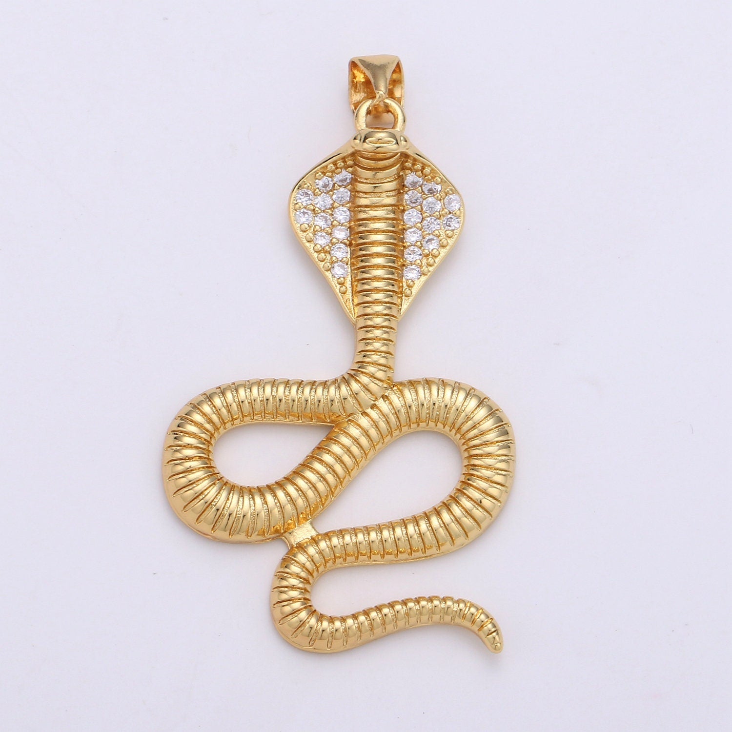 1pc 24k Gold Micro Pave Cobra Snake Charm, Cubic Zirconia Snake Pendant Charm, Charm, For DIY Jewelry